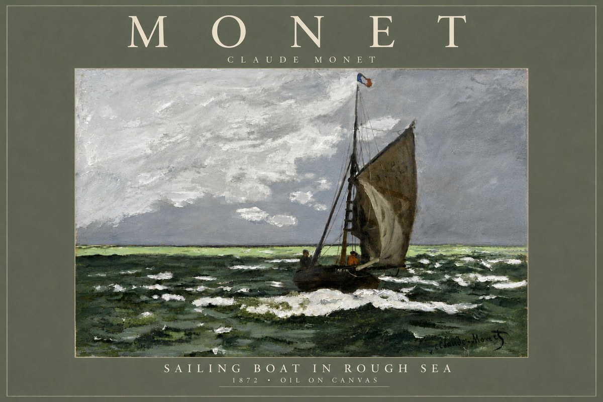 Monet Sailing Boat in Rough Sea No4 - Poszter