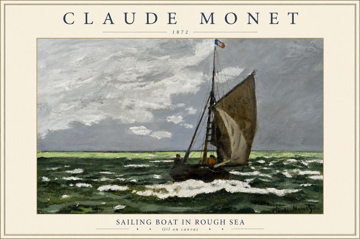 Monet Sailing Boat in Rough Sea No5 - Poszter