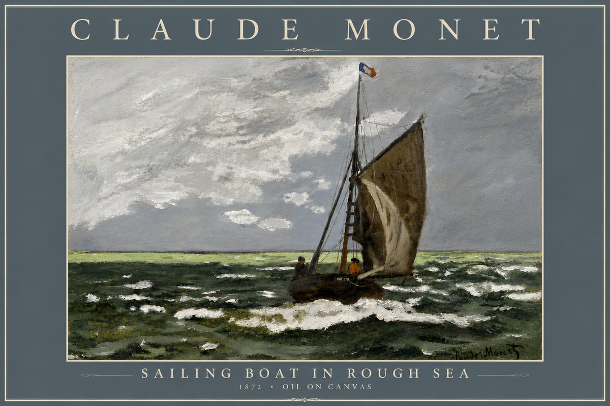 Monet Sailing Boat in Rough Sea No6 - Poszter