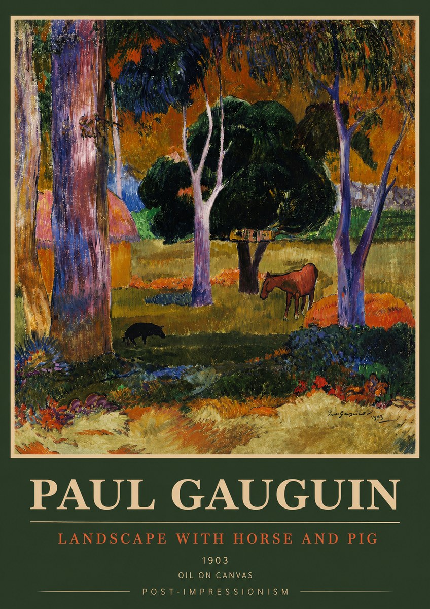Paul Gauguin Landscape with Horse and Pig No3 - Poszter