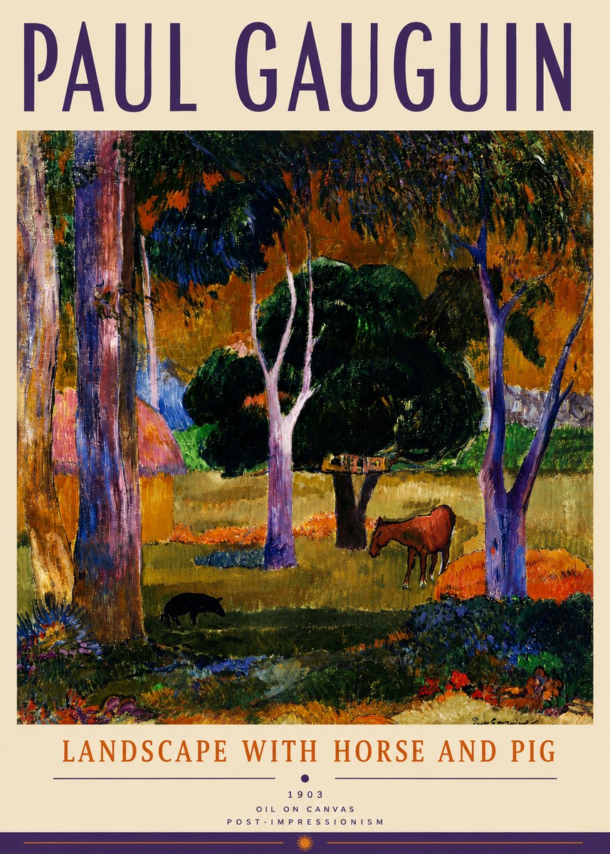 Paul Gauguin Landscape with Horse and Pig No5 - Poszter