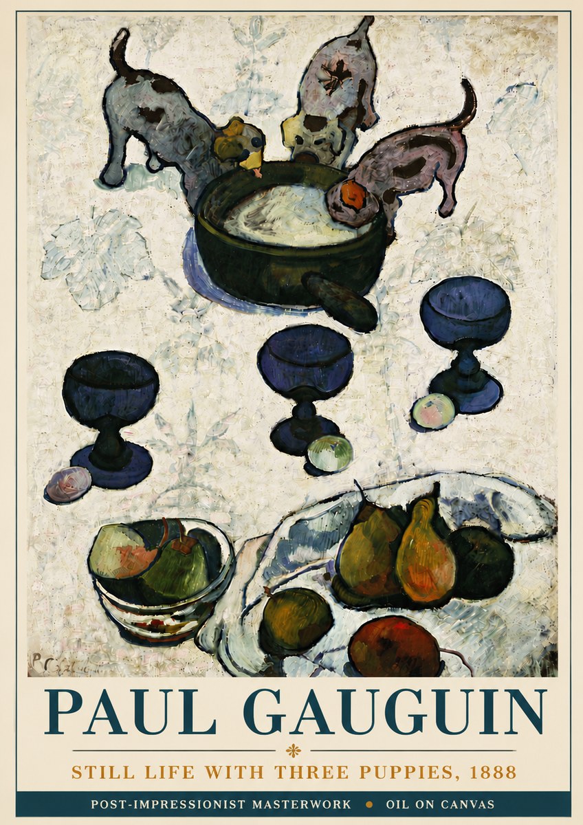 Paul Gauguin Still Life with Three Puppies, 1888 No5 - Poszter