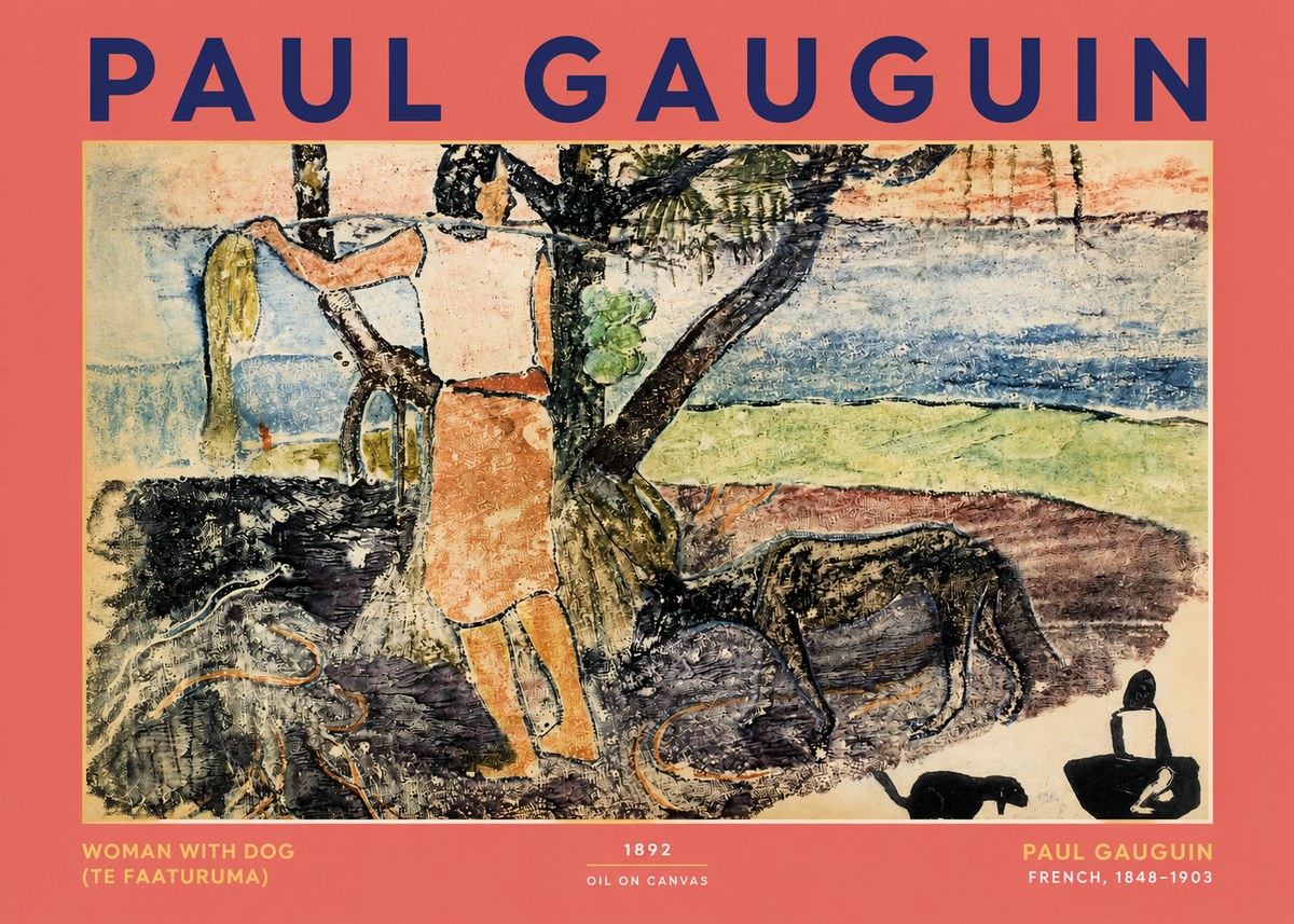 Paul Gauguin Woman with Dog (Te Faaturuma) No2 - Poszter