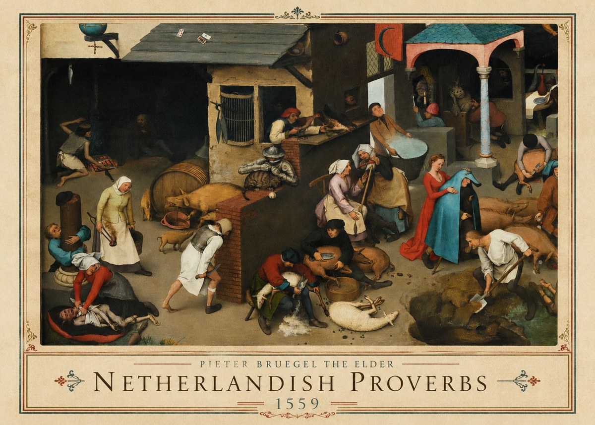 Pieter Bruegel Netherlandish Proverbs VI No1 - Poszter
