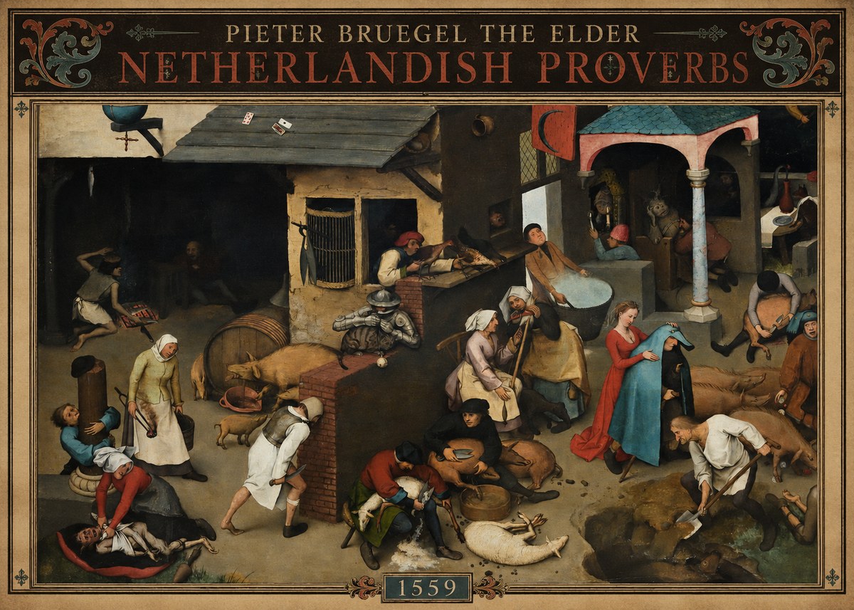 Pieter Bruegel Netherlandish Proverbs VI No4 - Poszter