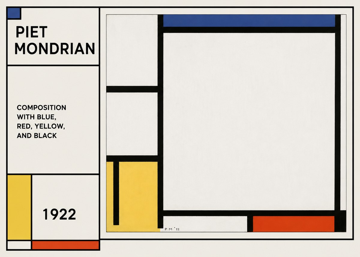 Piet Mondrian Composition with Blue, Red, Yellow, and Black No1 - Poszter