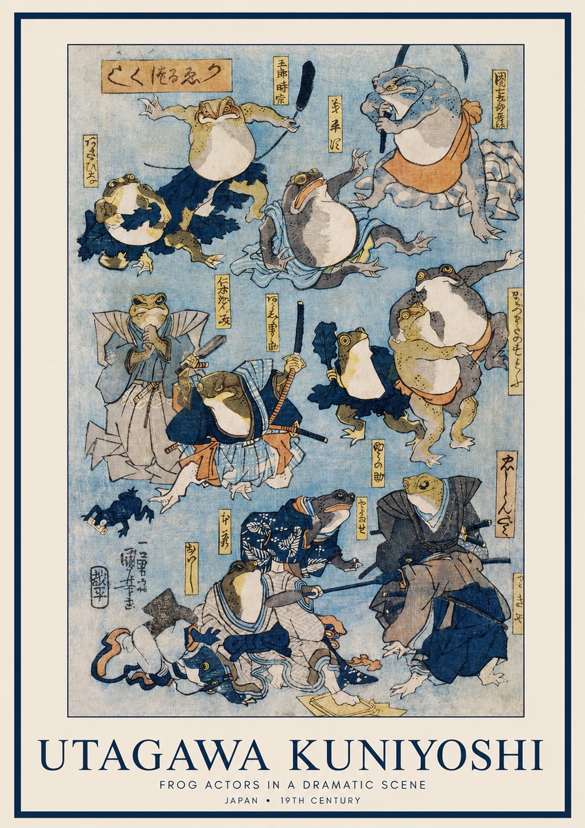 Utagawa Kuniyoshi Frog Actors in a Dramatic Scene No1 - Poszter