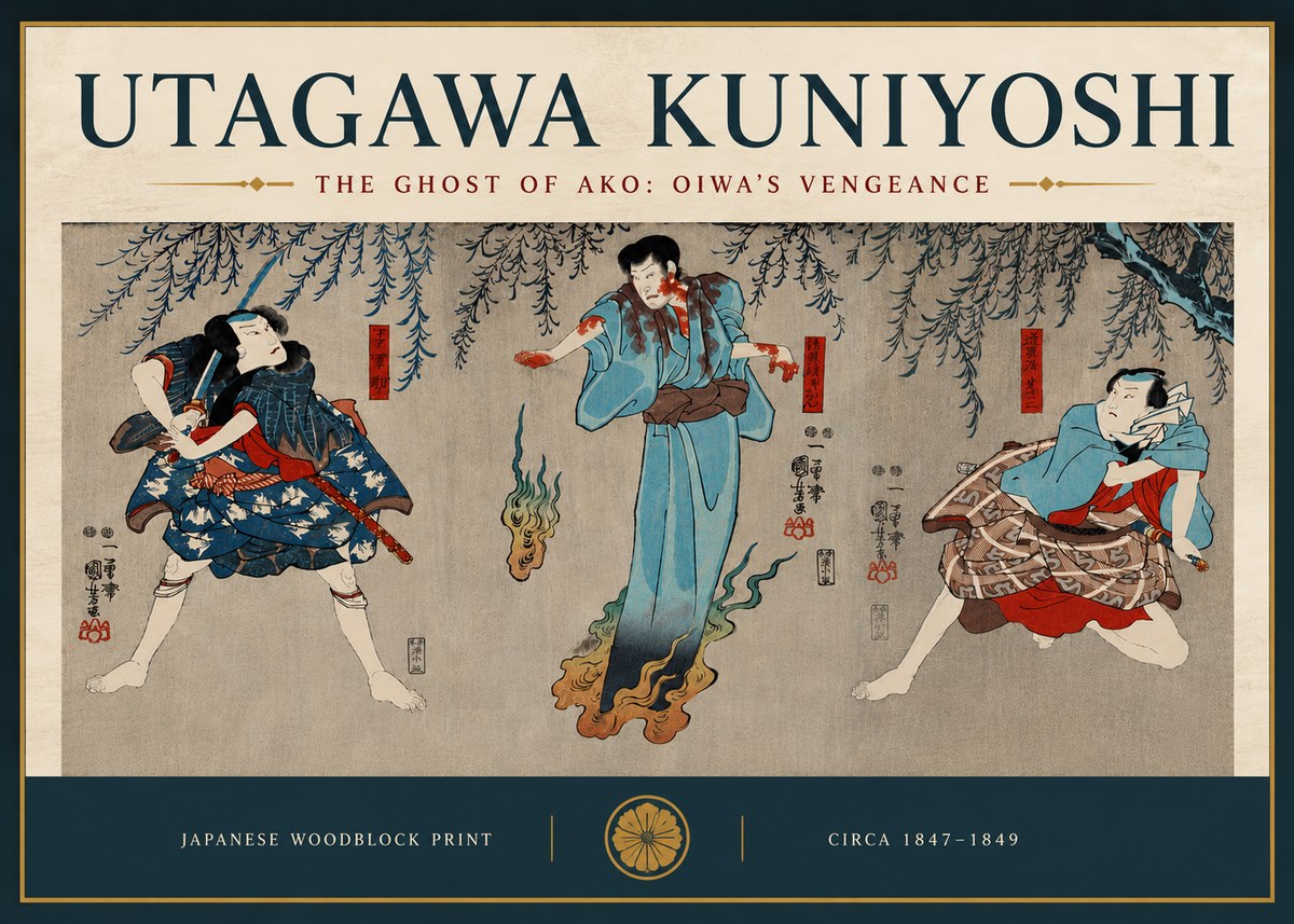 Utagawa Kuniyoshi The Ghost of Ako: Oiwa's Vengeance No5 - Poszter