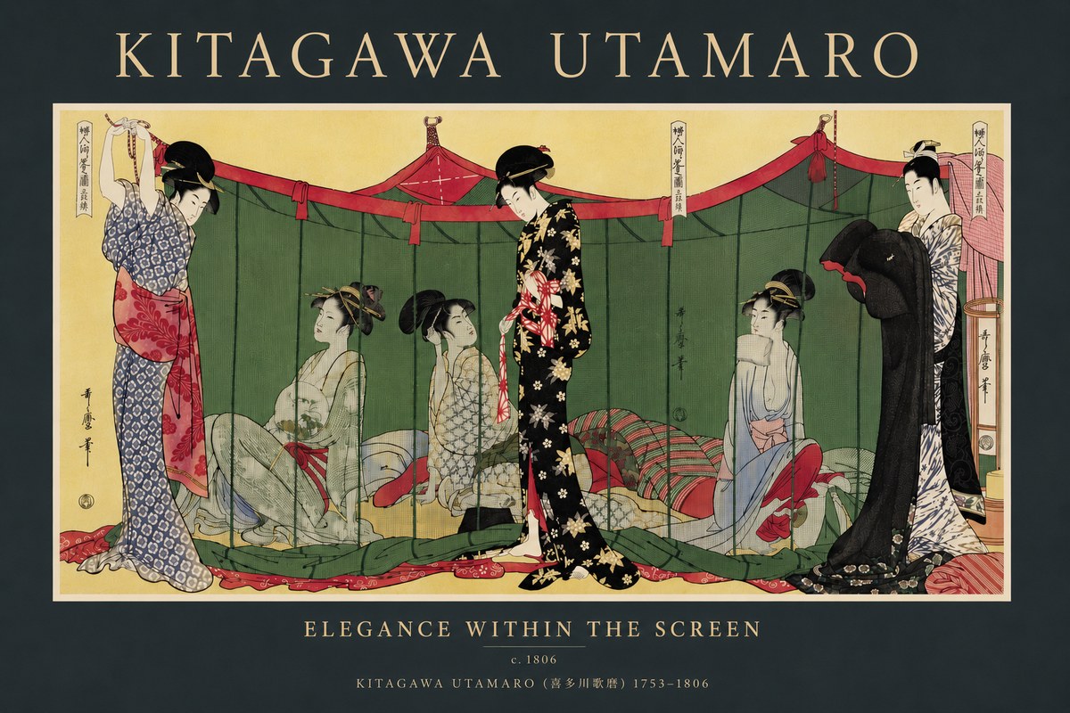 Kitagawa Utamaro Elegance Within the Screen No5 - Poszter