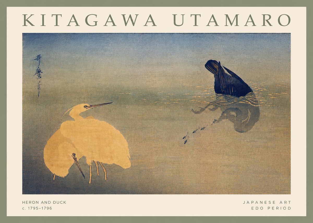 Kitagawa Utamaro Heron and Duck No4 - Poszter