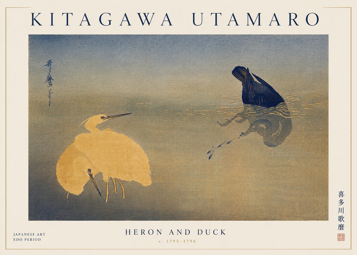 Kitagawa Utamaro Heron and Duck No6 - Poszter