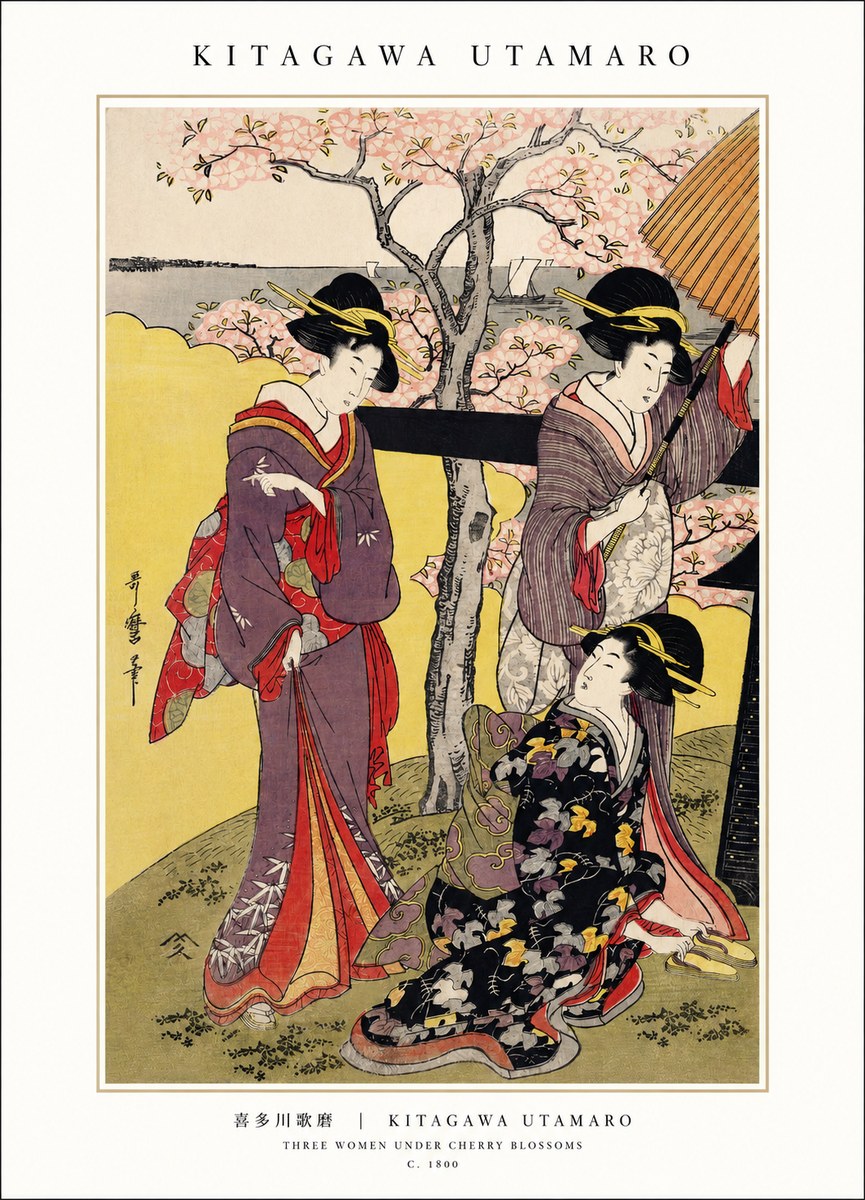 Kitagawa Utamaro Three Women Under Cherry Blossoms No1 - Poszter