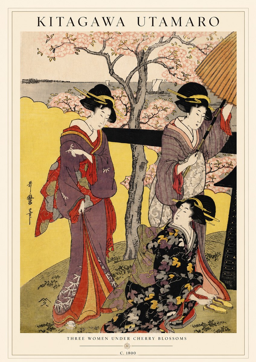Kitagawa Utamaro Three Women Under Cherry Blossoms No3 - Poszter