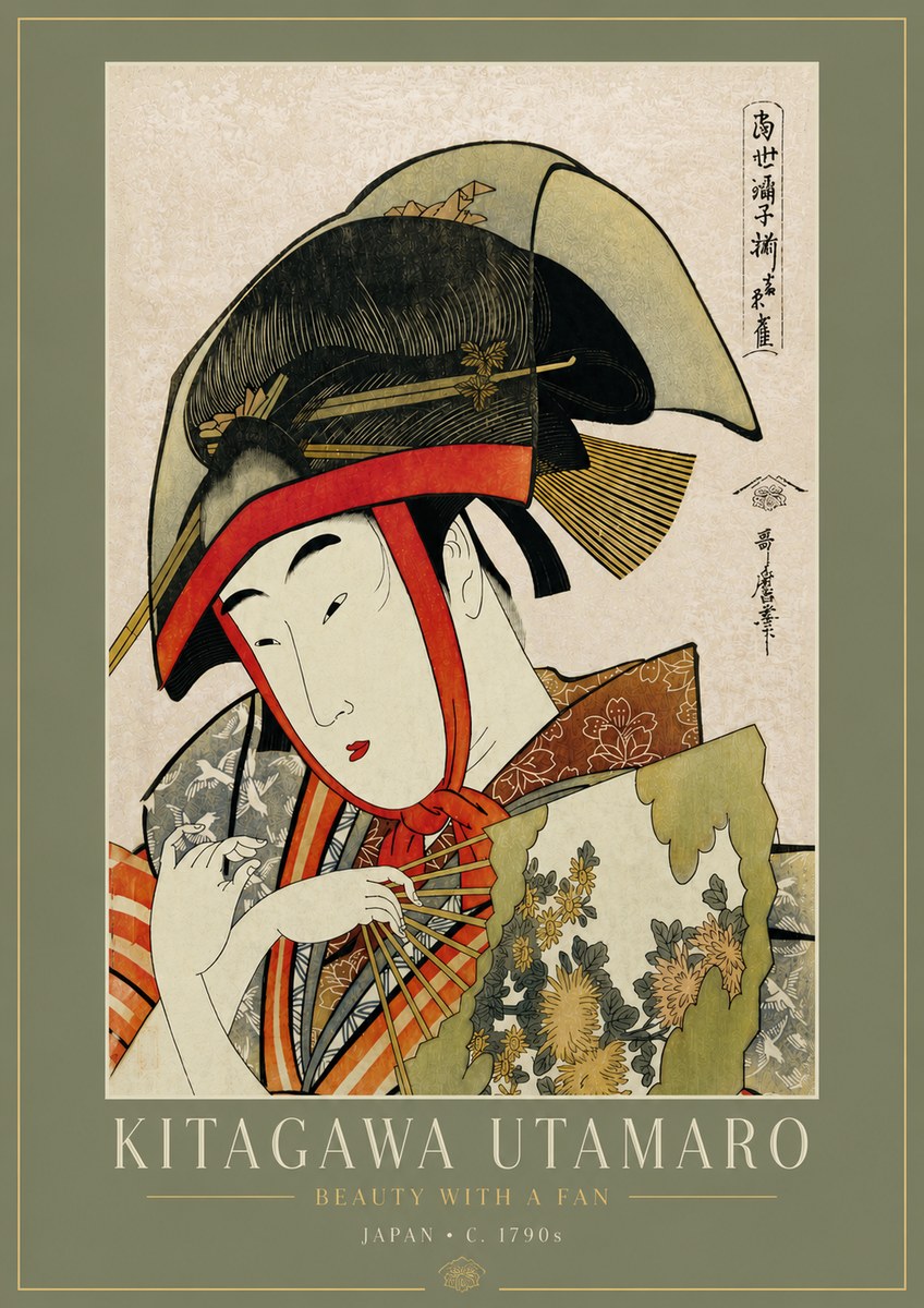 Kitagawa Utamaro Beauty with a Fan I No5 - Poszter