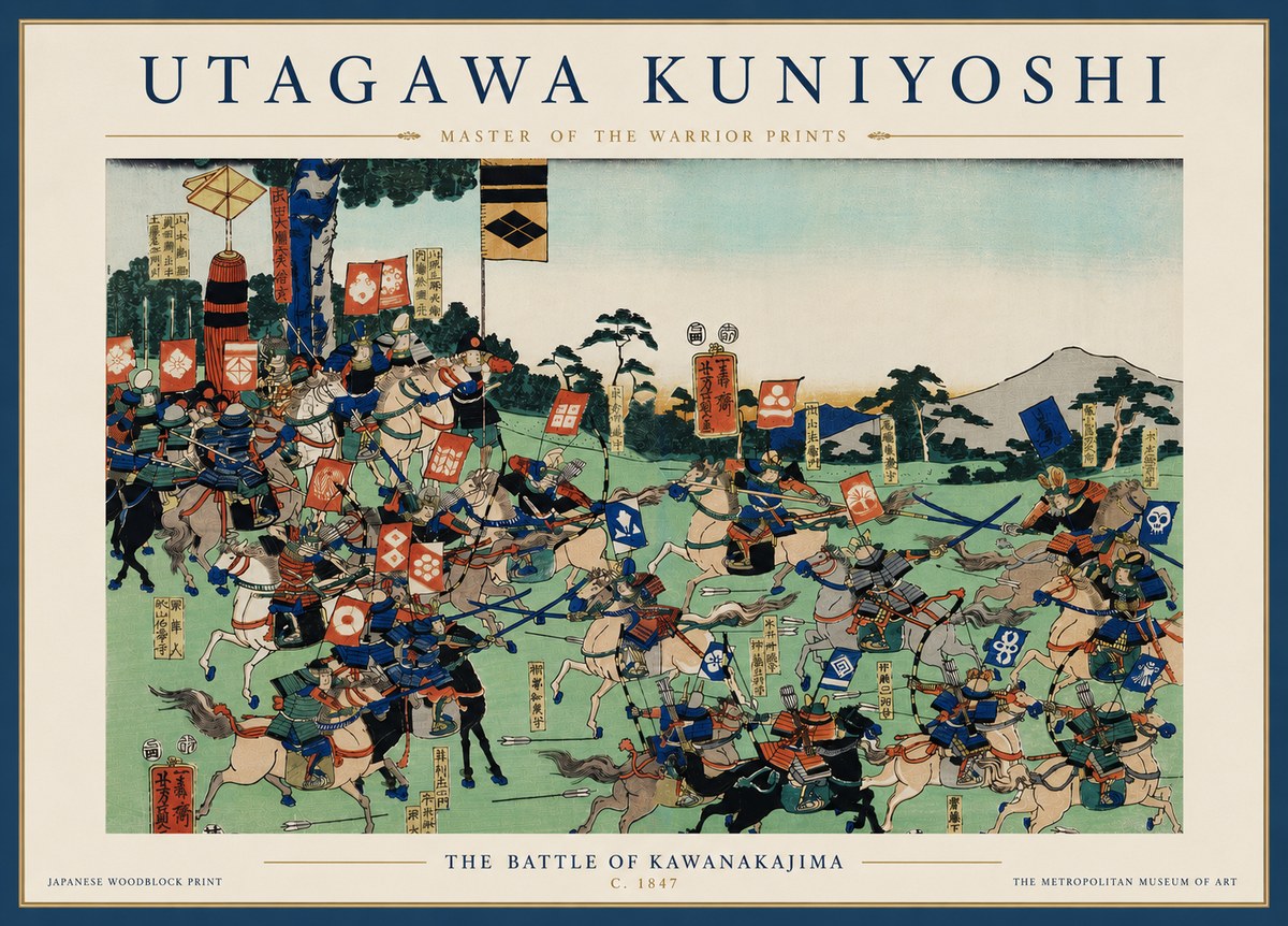 Utagawa Kuniyoshi The Battle of Kawanakajima No6 - Poszter