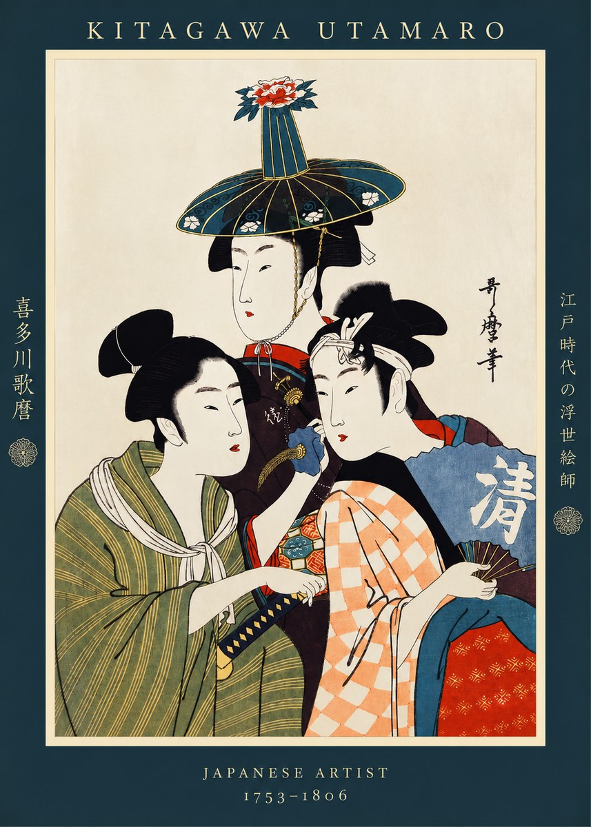 Kitagawa Utamaro Three Beauties No2 - Poszter