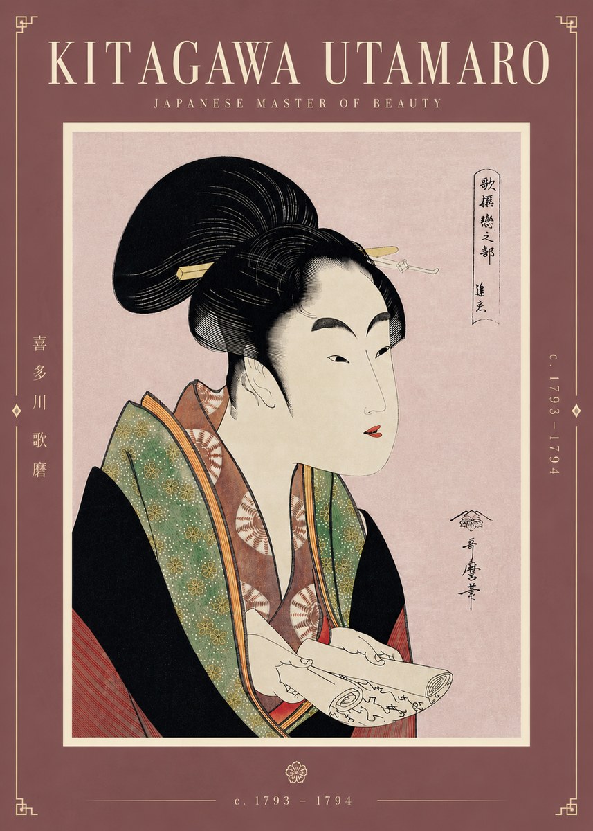 Kitagawa Utamaro Courtesan Reading a Scroll No5 - Poszter