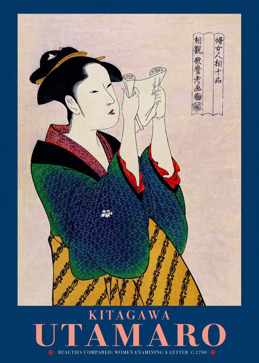 Kitagawa Utamaro Beauties Compared: Women Examining a Letter No2 - Poszter