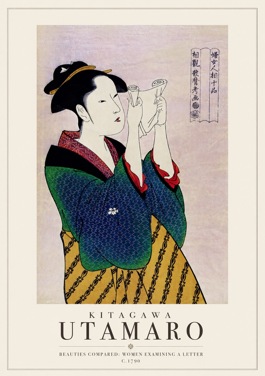 Kitagawa Utamaro Beauties Compared: Women Examining a Letter No3 - Poszter