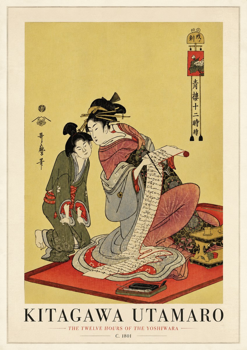Kitagawa Utamaro The Twelve Hours of the Yoshiwara No3 - Poszter