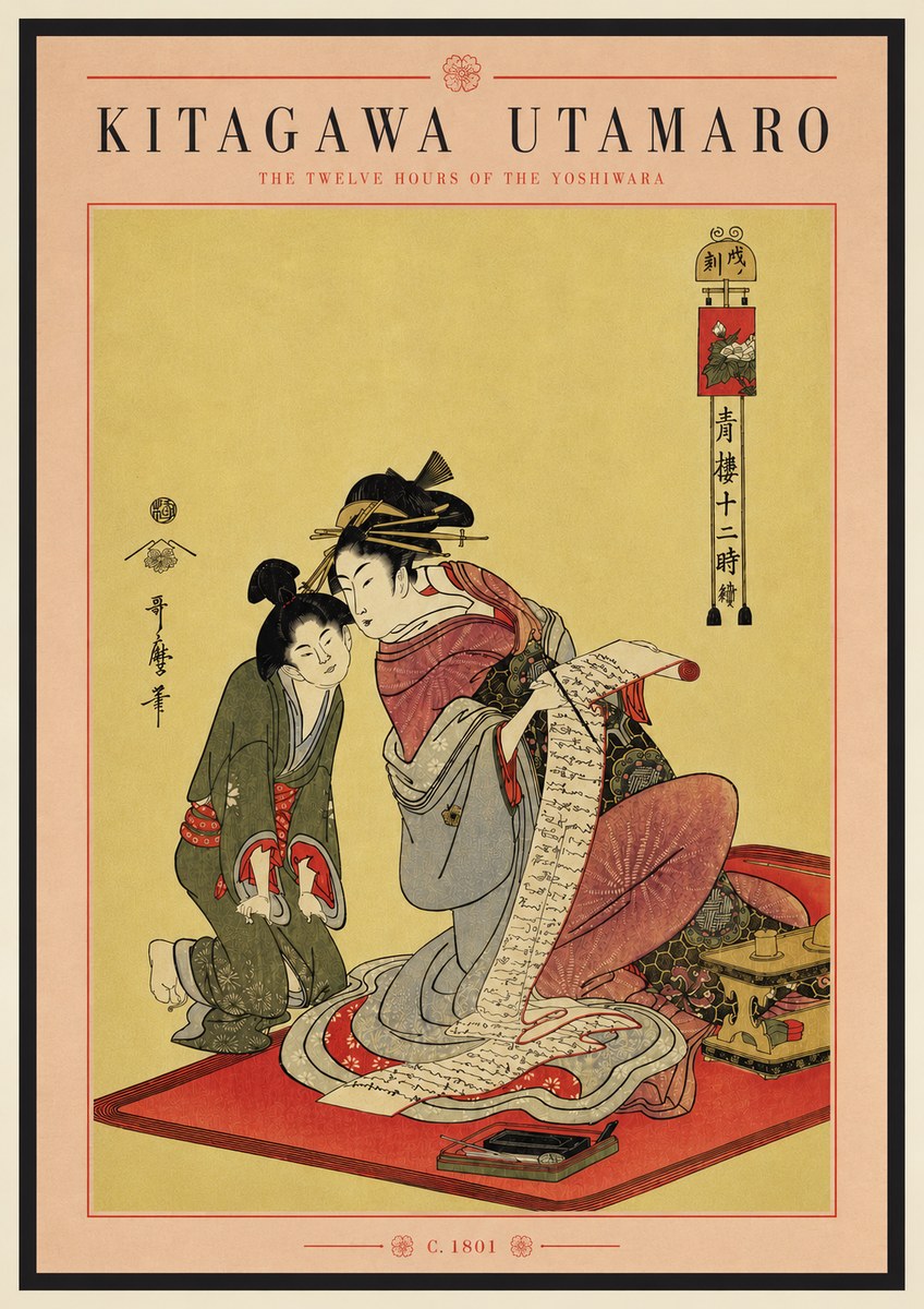 Kitagawa Utamaro The Twelve Hours of the Yoshiwara No4 - Poszter