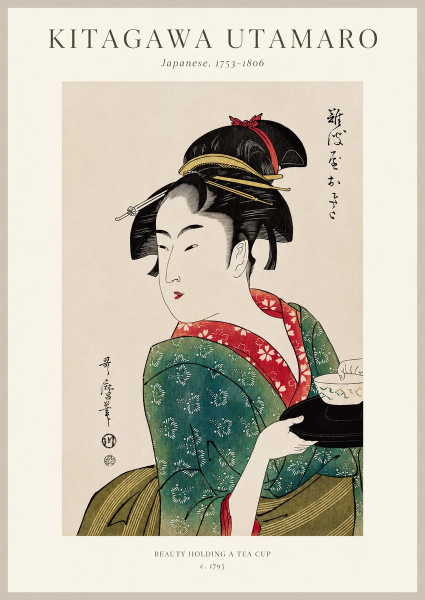 Kitagawa Utamaro Beauty Holding a Tea Cup No1 - Poszter