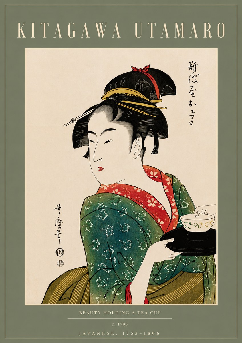 Kitagawa Utamaro Beauty Holding a Tea Cup No4 - Poszter