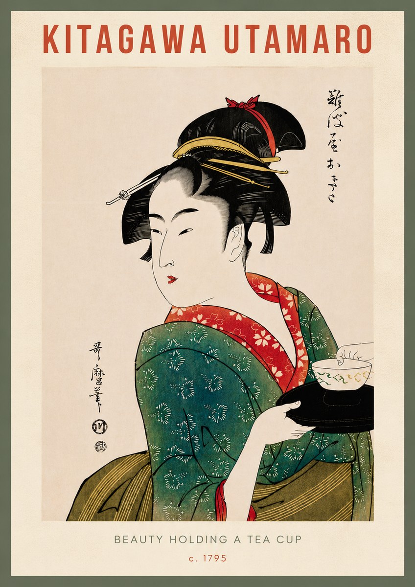 Kitagawa Utamaro Beauty Holding a Tea Cup No6 - Poszter