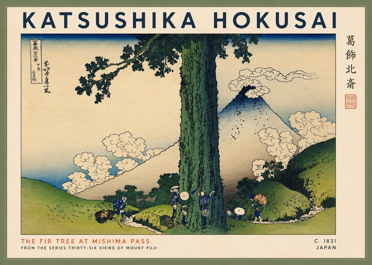 Katsushika Hokusai The Fir Tree at Mishima Pass No2 - Poszter