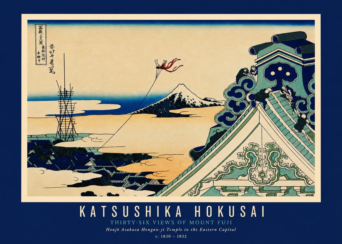 Katsushika Hokusai Honjo Asakusa Hongan-ji Temple in the Eastern Capital No3 - Poszter