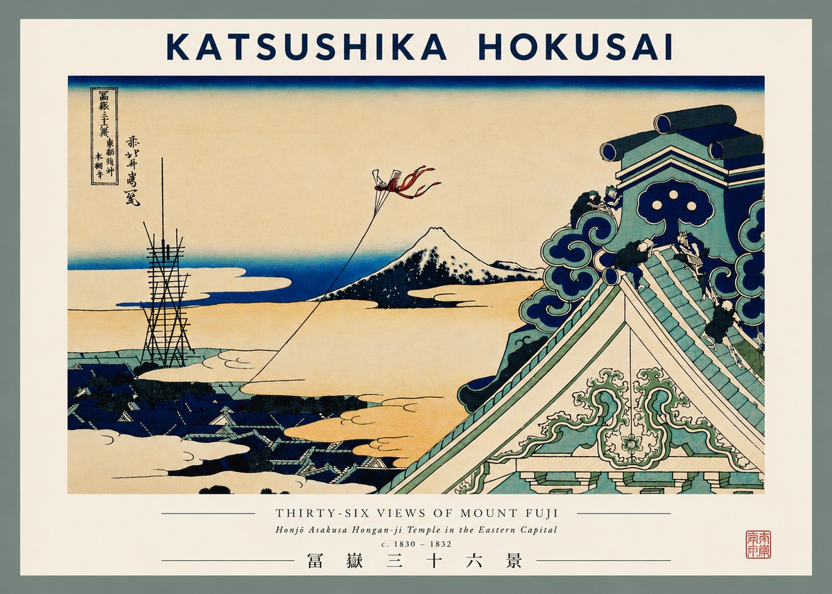 Katsushika Hokusai Honjo Asakusa Hongan-ji Temple in the Eastern Capital No8 - Poszter