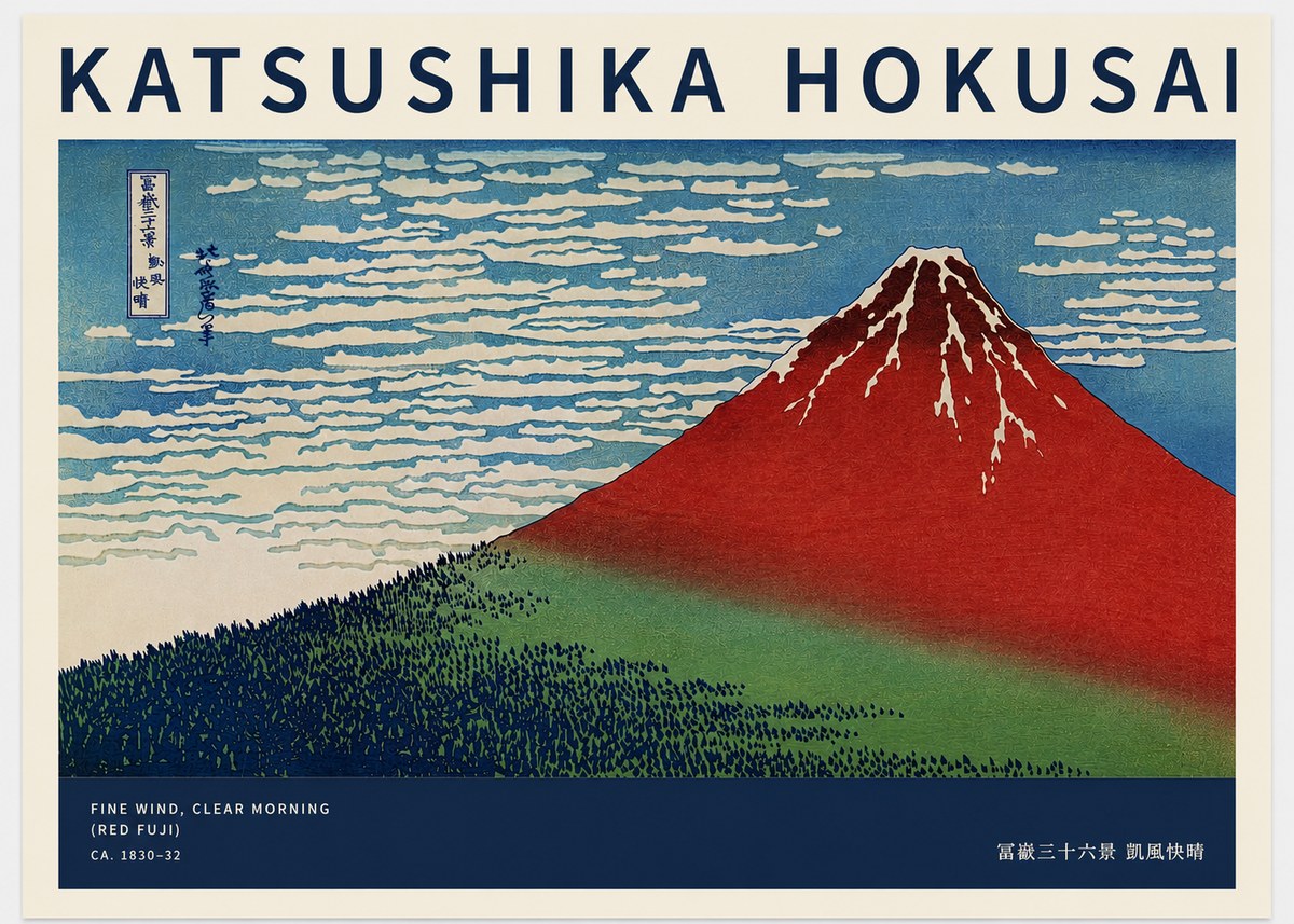 Katsushika Hokusai Fine Wind, Clear Morning (Red Fuji) I No2 - Poszter