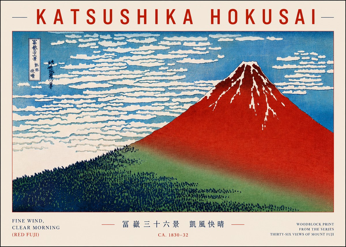 Katsushika Hokusai Fine Wind, Clear Morning (Red Fuji) I No5 - Poszter