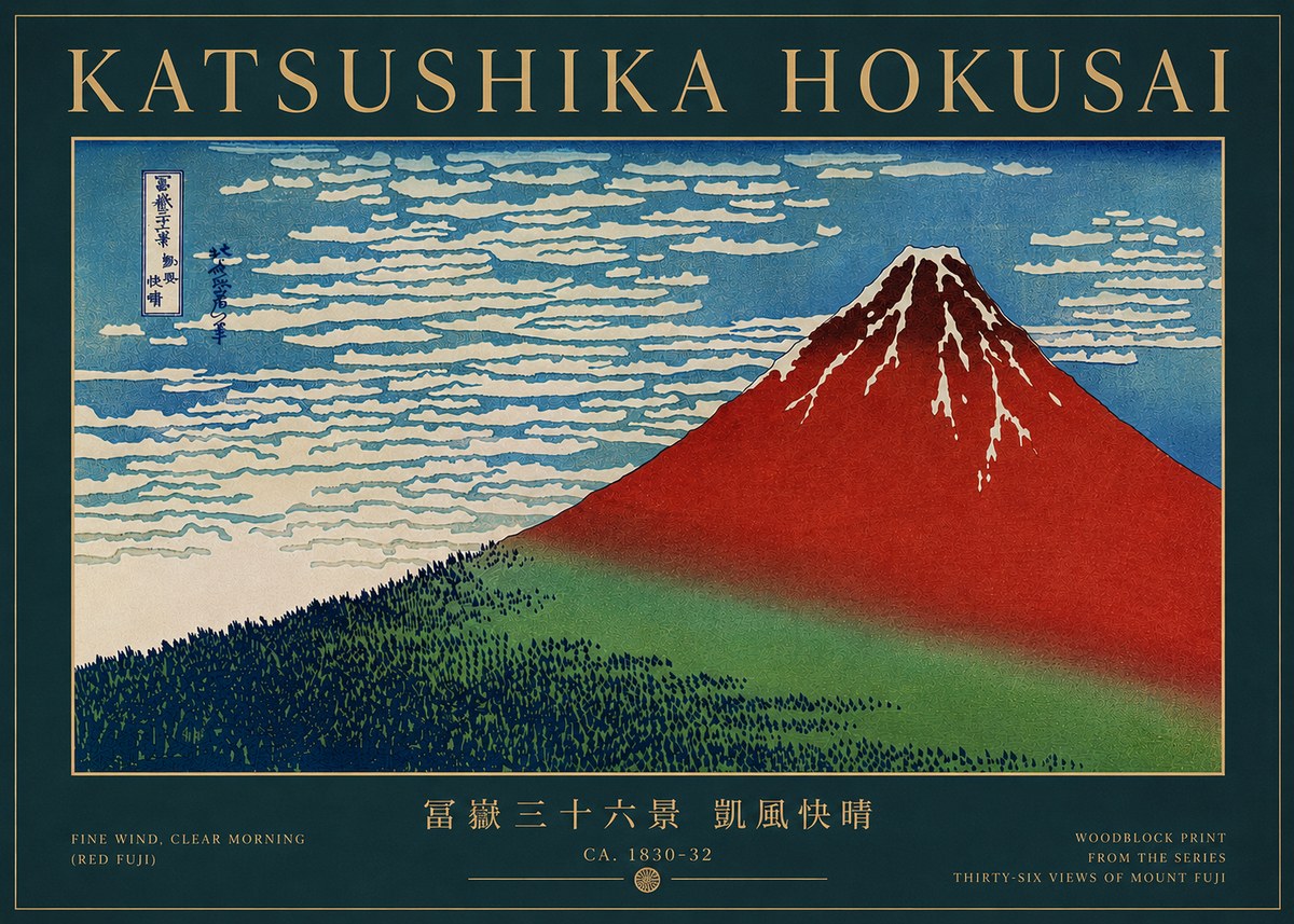 Katsushika Hokusai Fine Wind, Clear Morning (Red Fuji) I No7 - Poszter