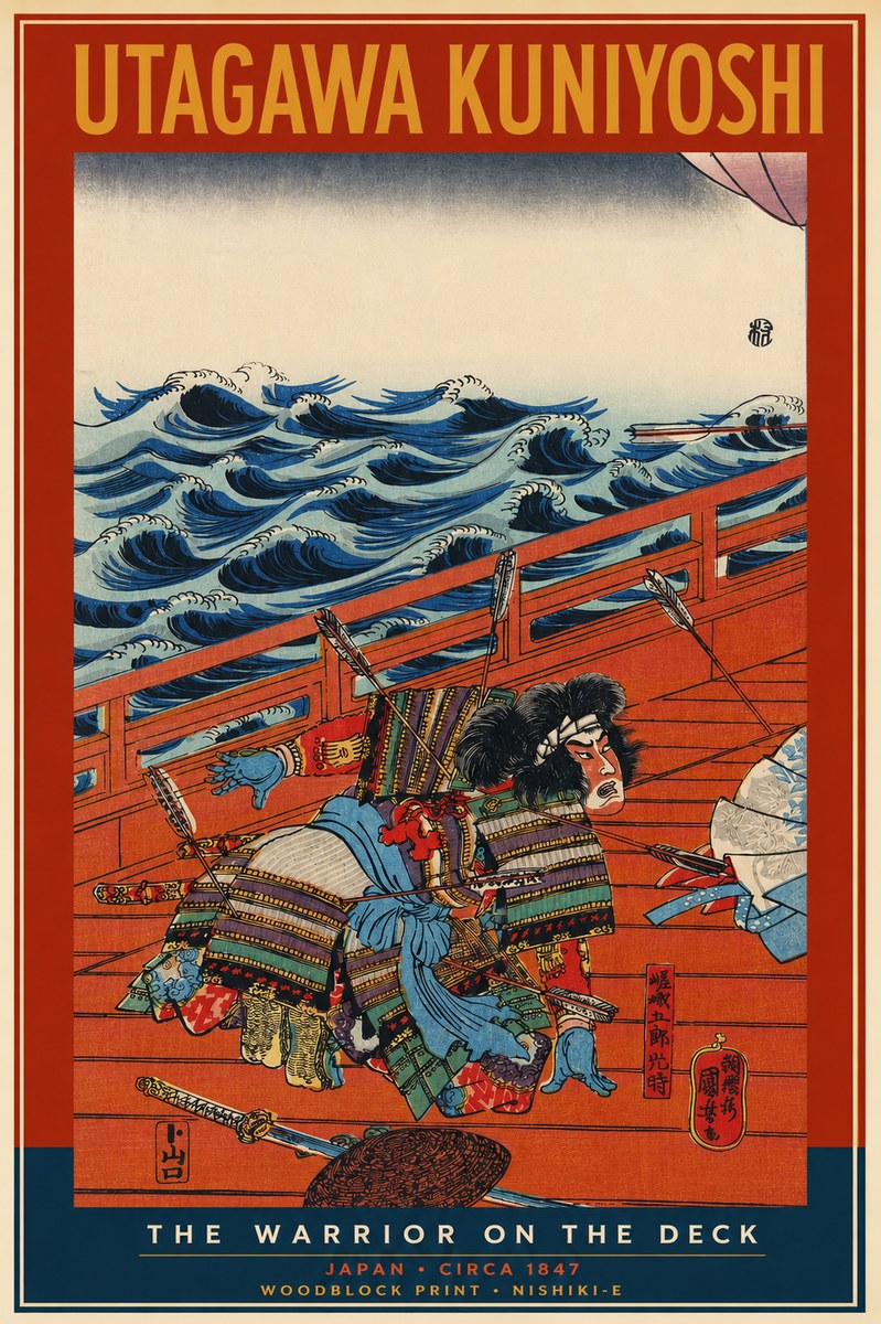 Utagawa Kuniyoshi The Warrior on the Deck No2 - Poszter