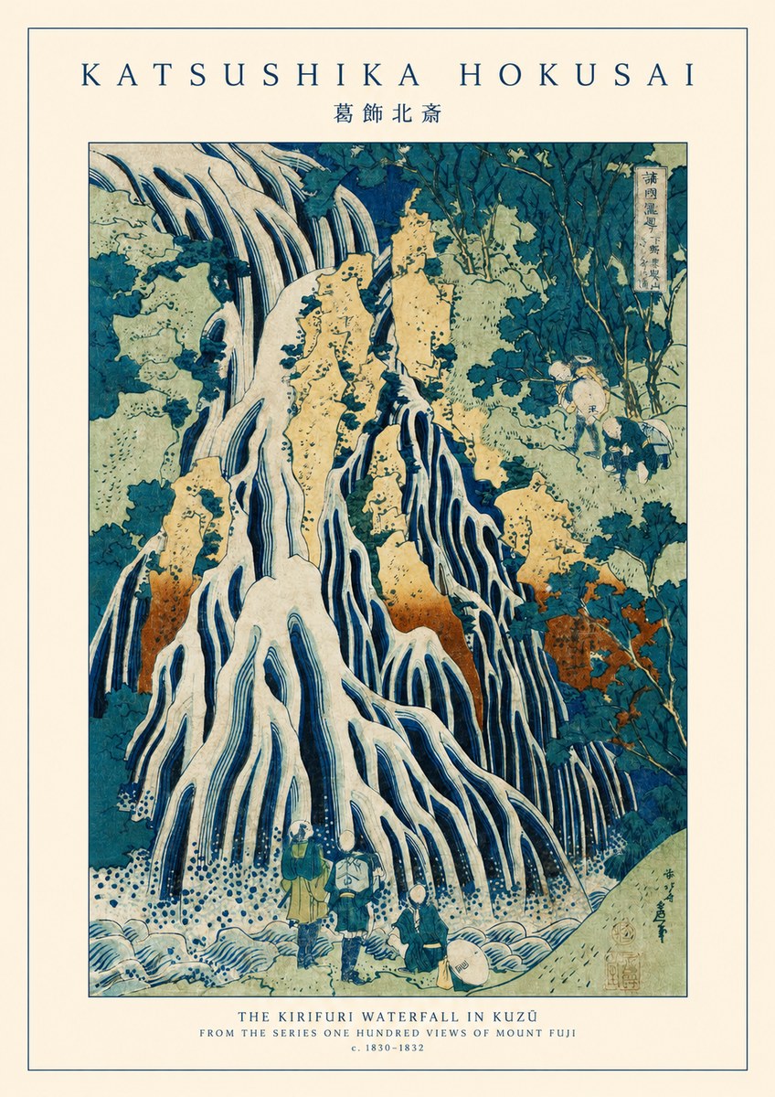 Katsushika Hokusai The Kirifuri Waterfall in Kuzū from the Series One Hundred Views of Mount Fuji No1 - Poszter