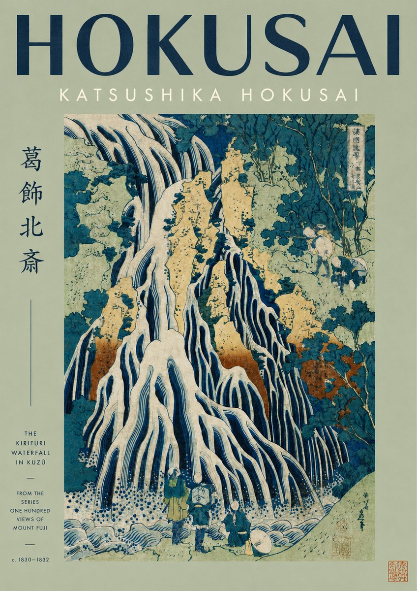 Katsushika Hokusai The Kirifuri Waterfall in Kuzū from the Series One Hundred Views of Mount Fuji No2 - Poszter