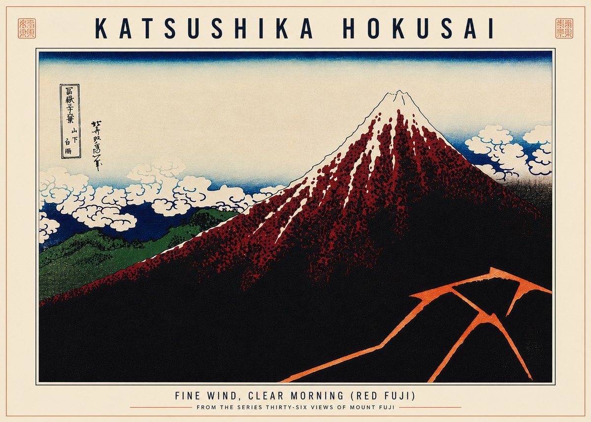 Katsushika Hokusai Fine Wind, Clear Morning (Red Fuji) II No6 - Poszter