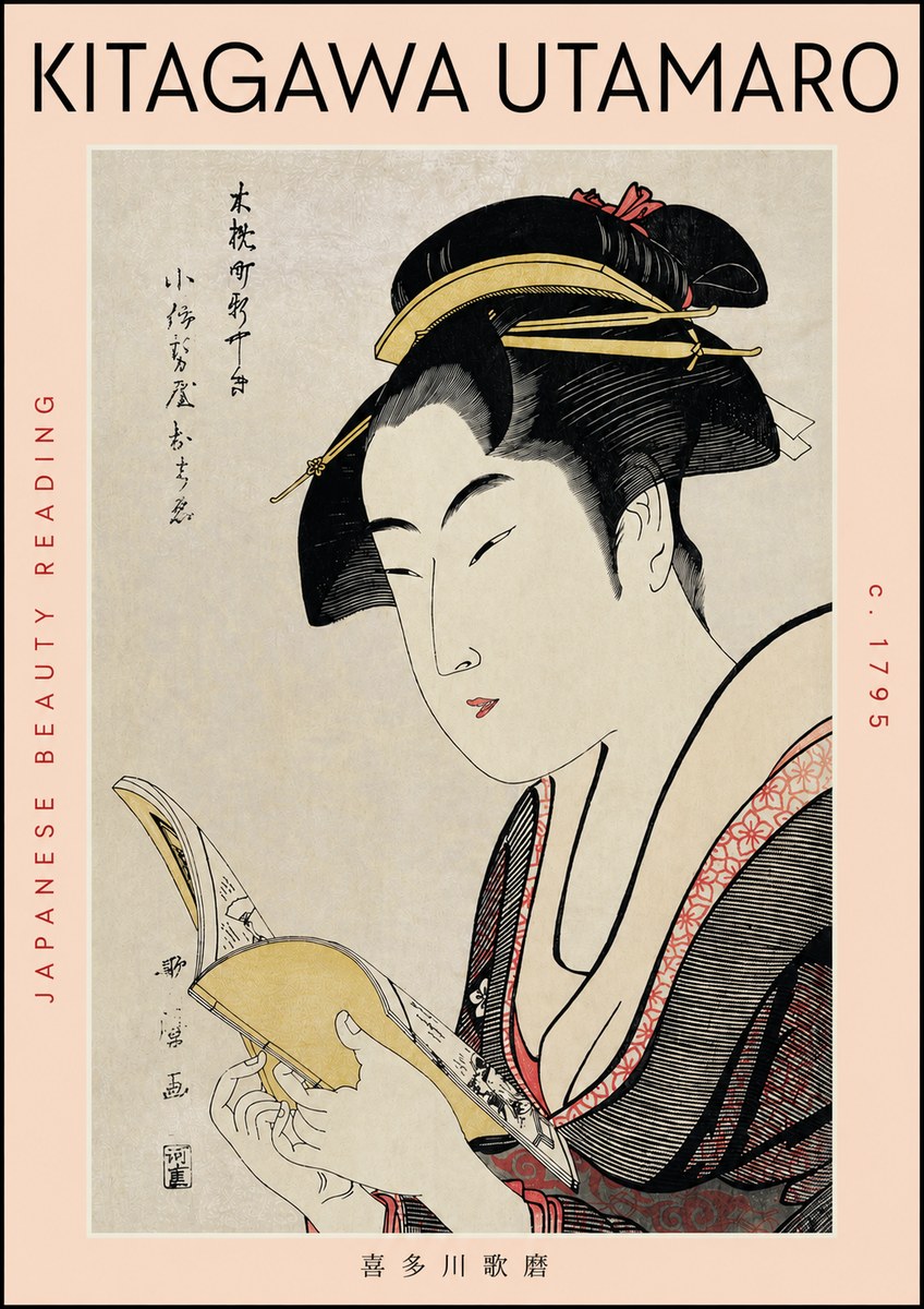 Kitagawa Utamaro Japanese Beauty Reading No3 - Poszter