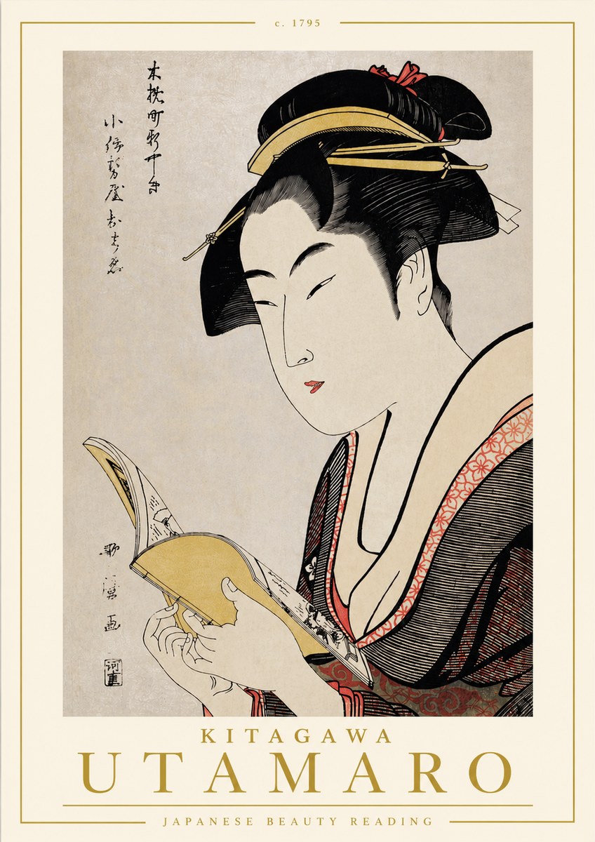 Kitagawa Utamaro Japanese Beauty Reading No4 - Poszter