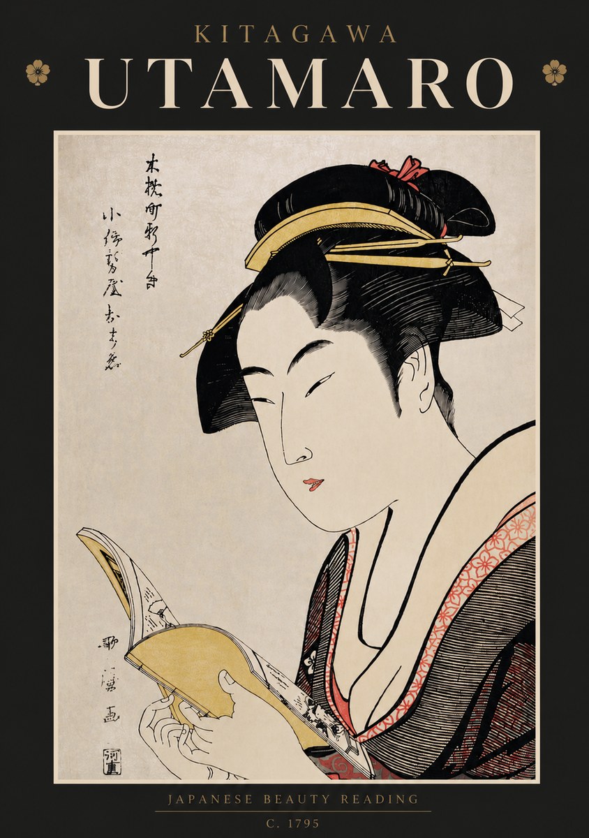 Kitagawa Utamaro Japanese Beauty Reading No6 - Poszter