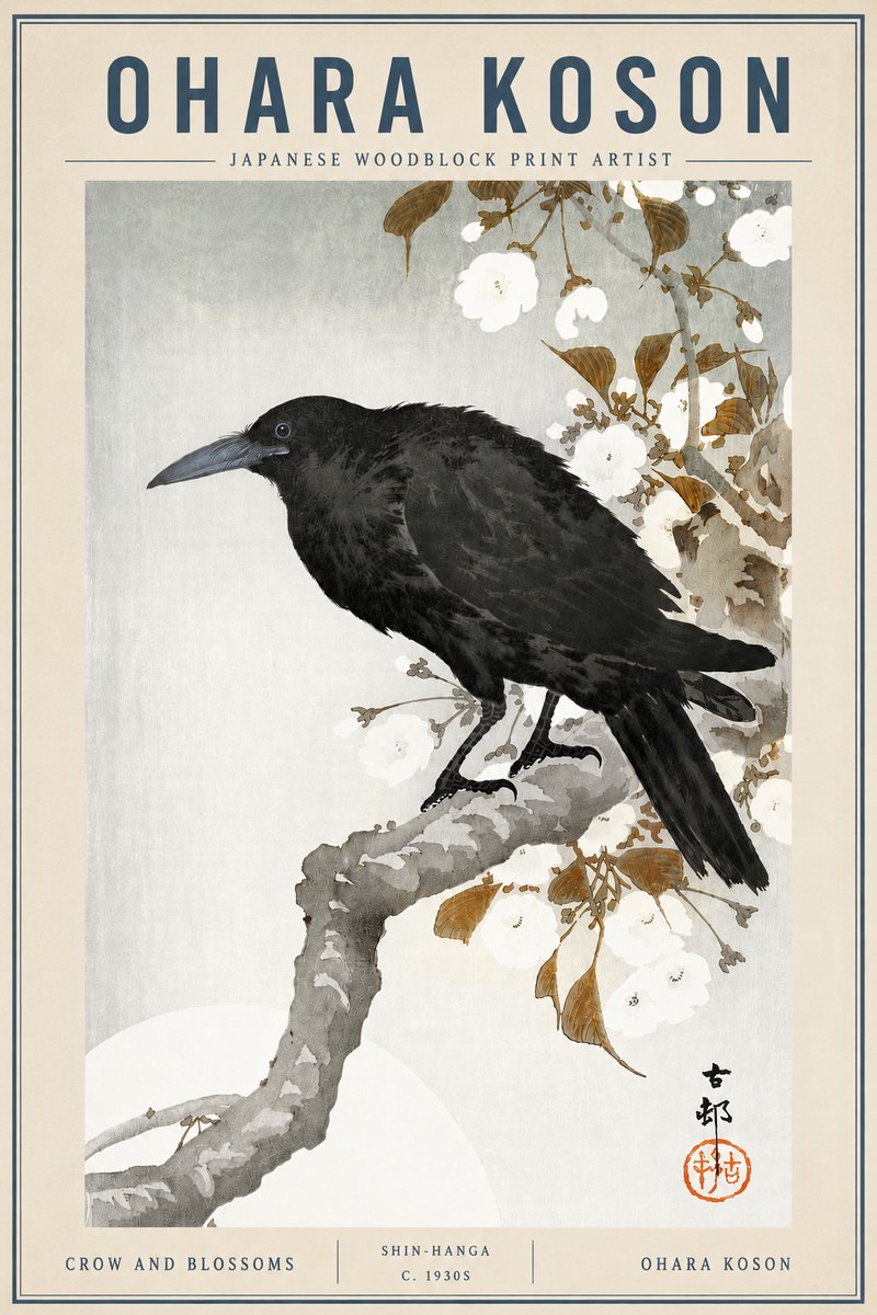 Ohara Koson Crow and Blossoms I No3 - Poszter