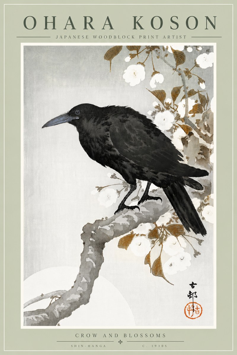Ohara Koson Crow and Blossoms I No6 - Poszter