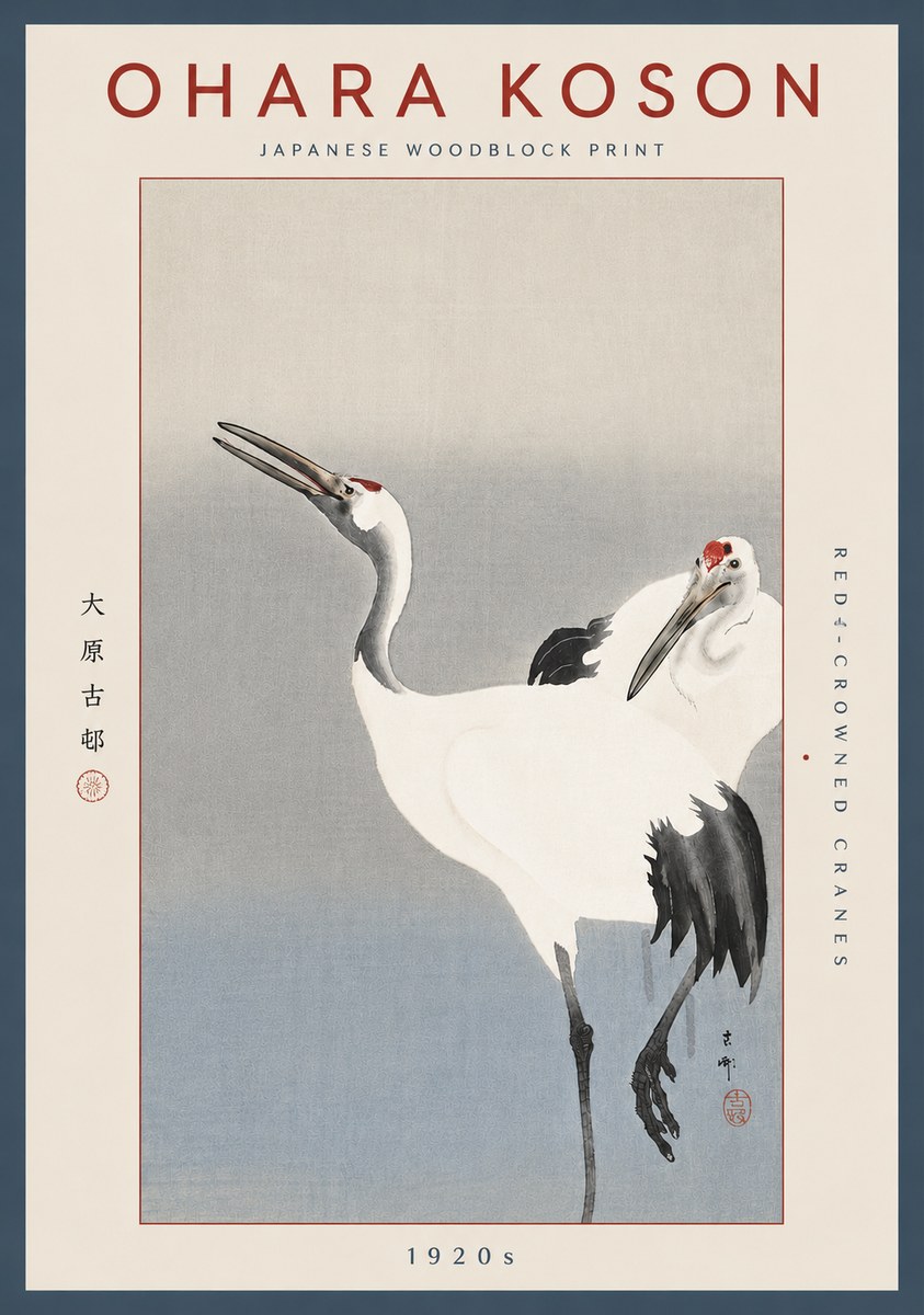 Ohara Koson Red-crowned Cranes No5 - Poszter