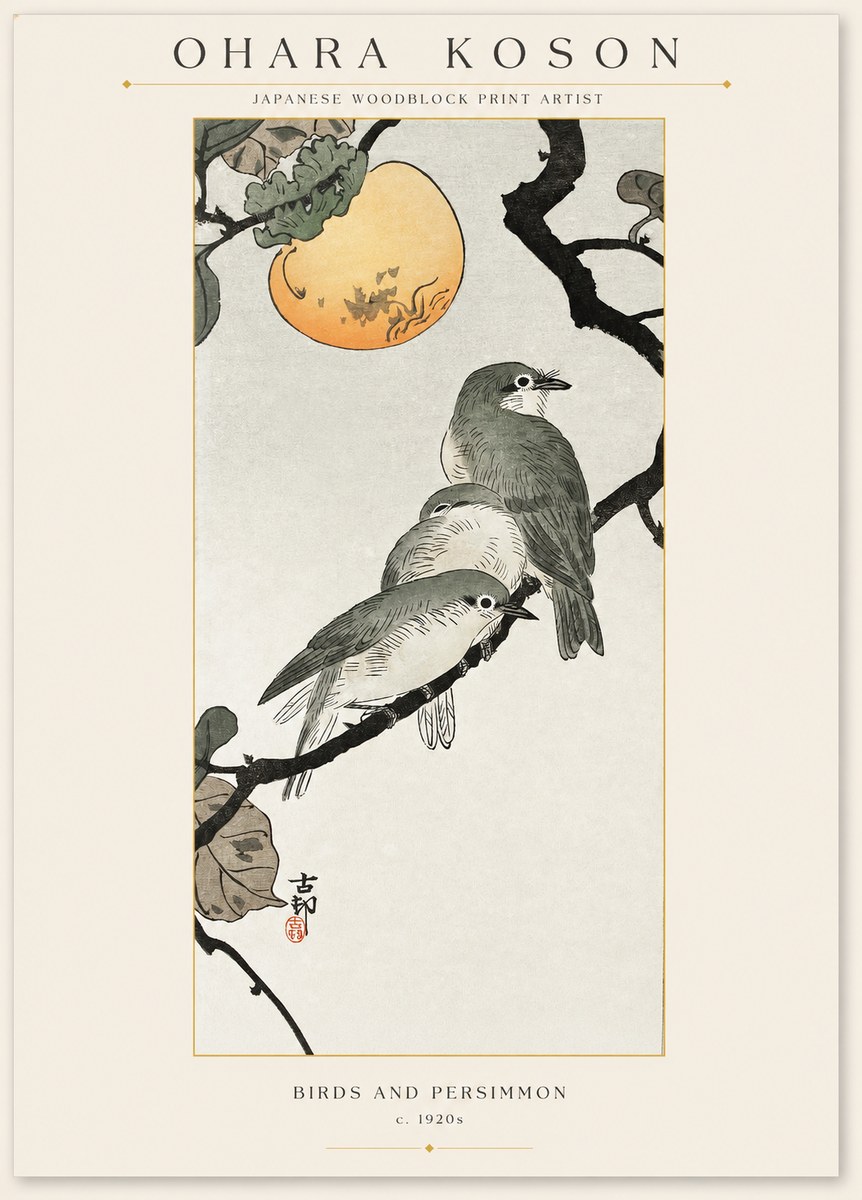 Ohara Koson Birds and Persimmon No1 - Poszter