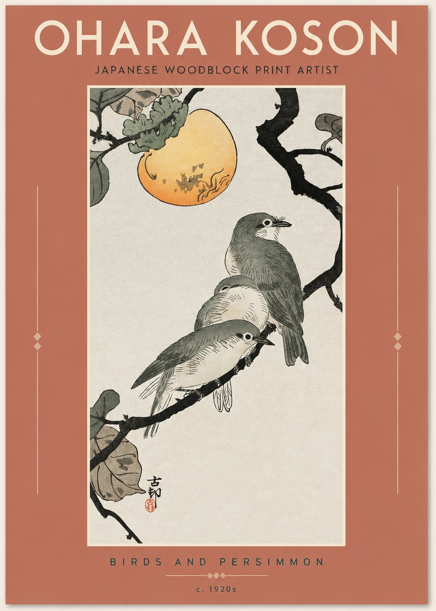 Ohara Koson Birds and Persimmon No2 - Poszter