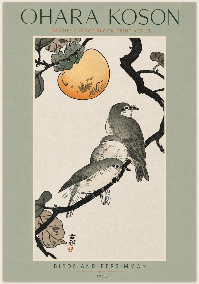 Ohara Koson Birds and Persimmon No5 - Poszter