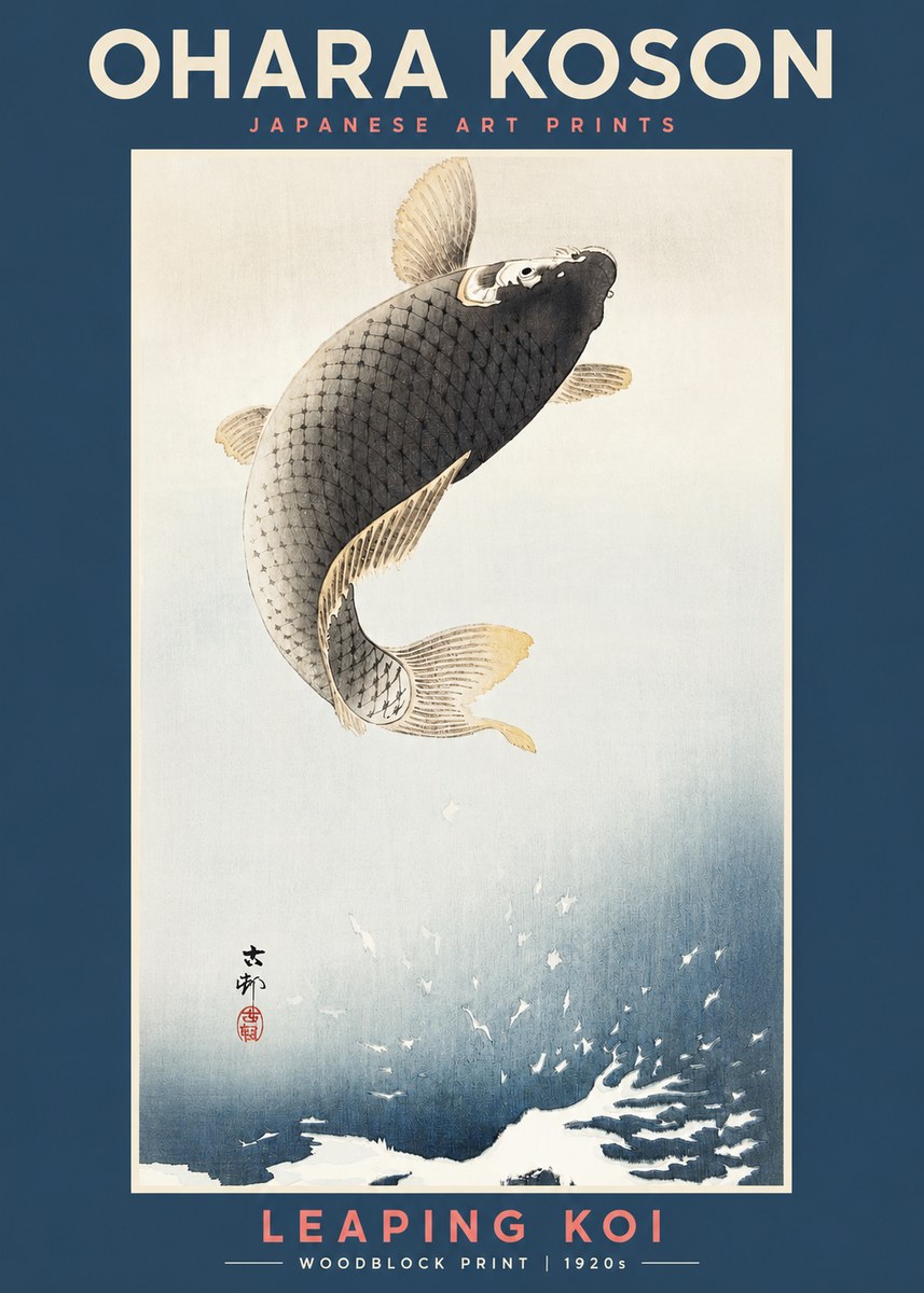 Ohara Koson Leaping Koi I No2 - Poszter
