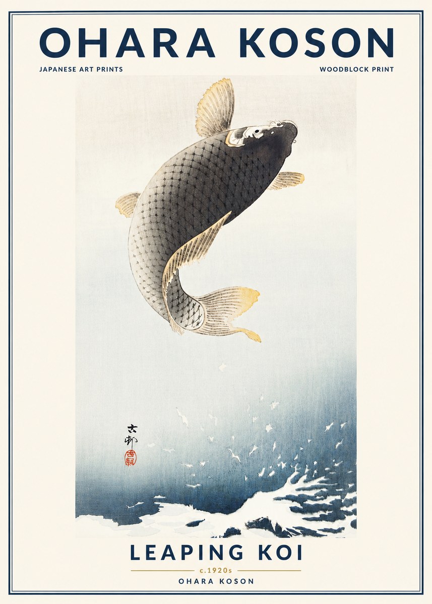 Ohara Koson Leaping Koi I No4 - Poszter