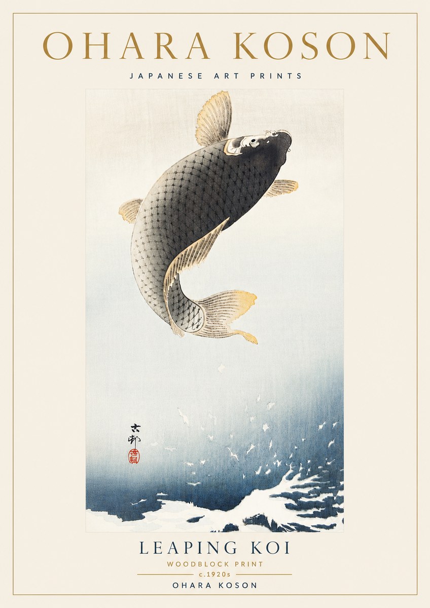 Ohara Koson Leaping Koi I No5 - Poszter